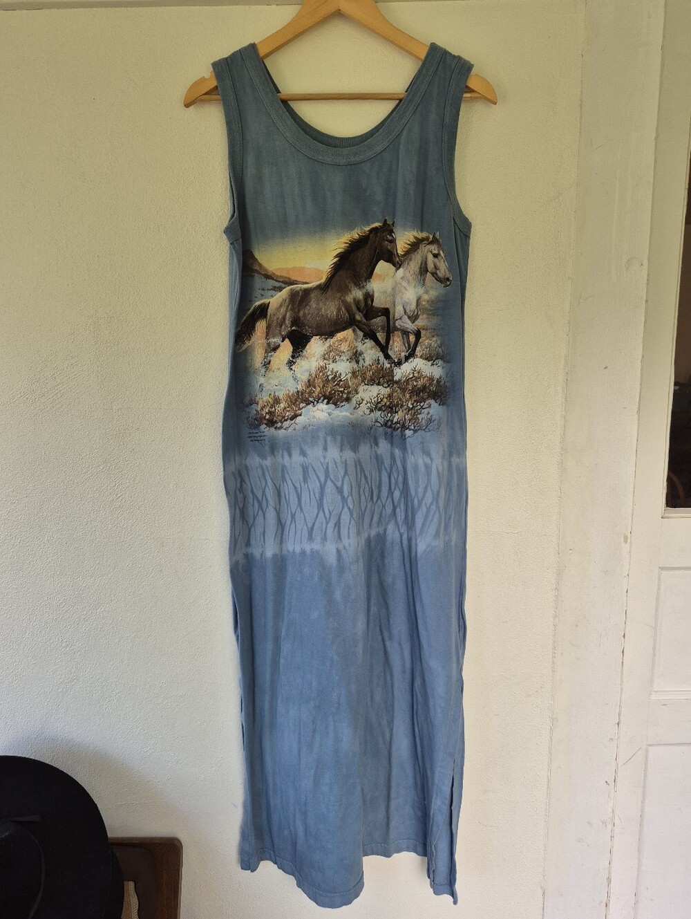 100% Cotton Tank Dress With Wild Horses Design Large